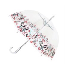 Smati Lang Klar Paraply M/blomster kant og sølv/klar håndtag