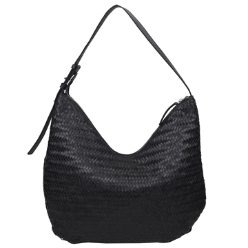 Adax Skuldertaske i håndflettet Sort Læder