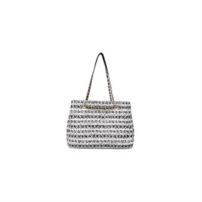 Rosemunde Shopper i Sort og Hvid Tweed m/Guldkæder